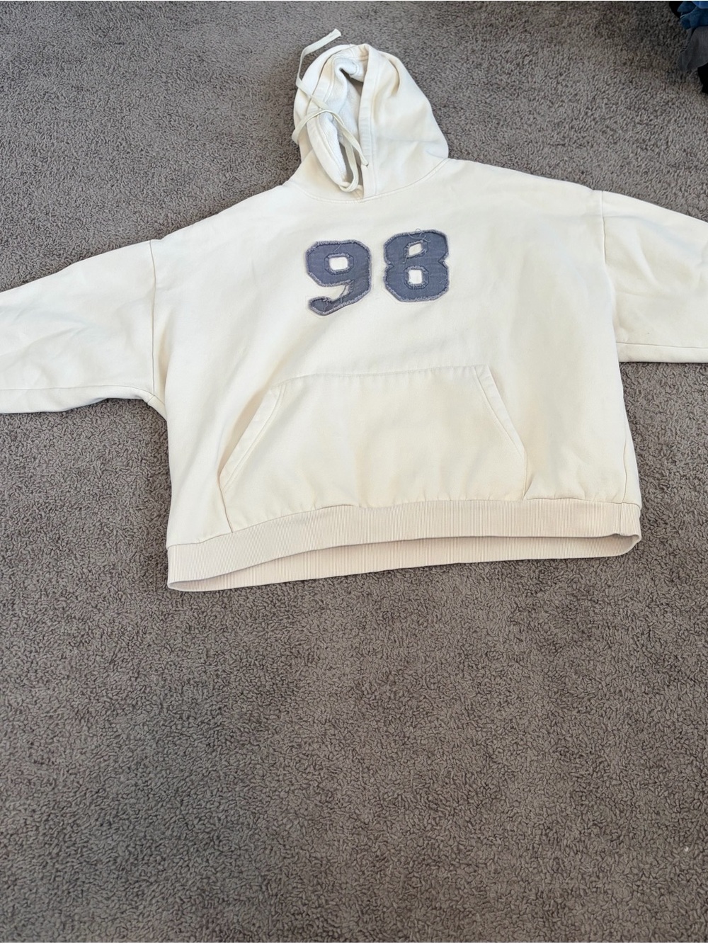 Edikted Cream Hoodie with Grey '98 Patch